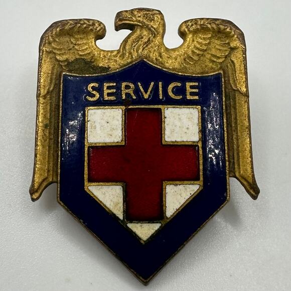 1940s vintage WWII American Red Cross General eagle service pin gold tone enamel - Picture 1 of 5